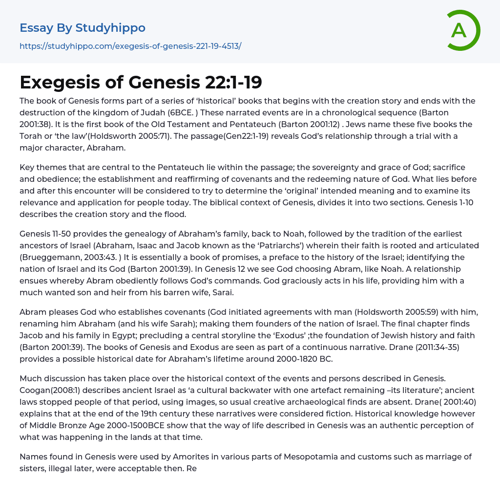 Exegesis of Genesis 22:1-19 Essay Example