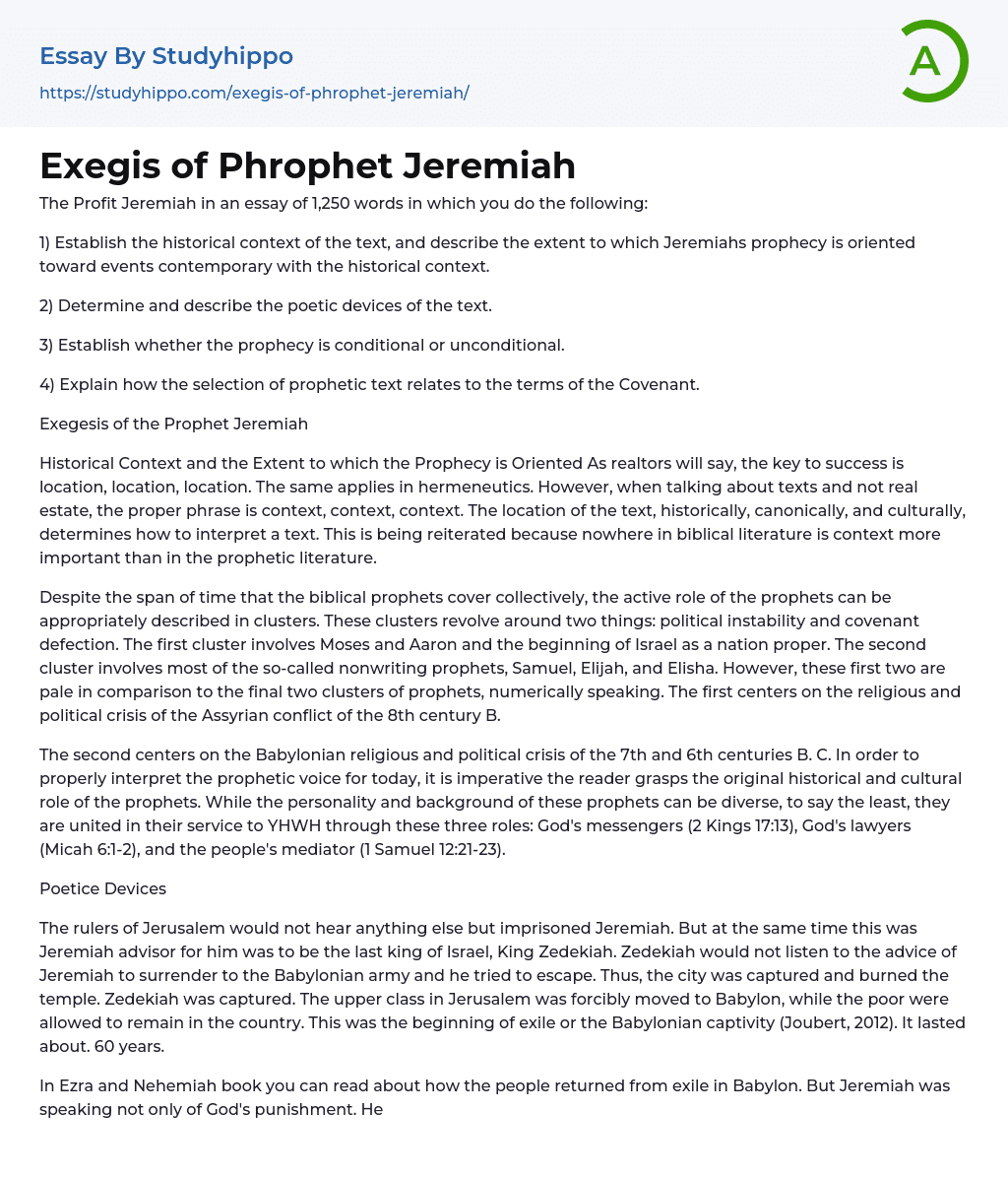 Exegis of Phrophet Jeremiah Essay Example