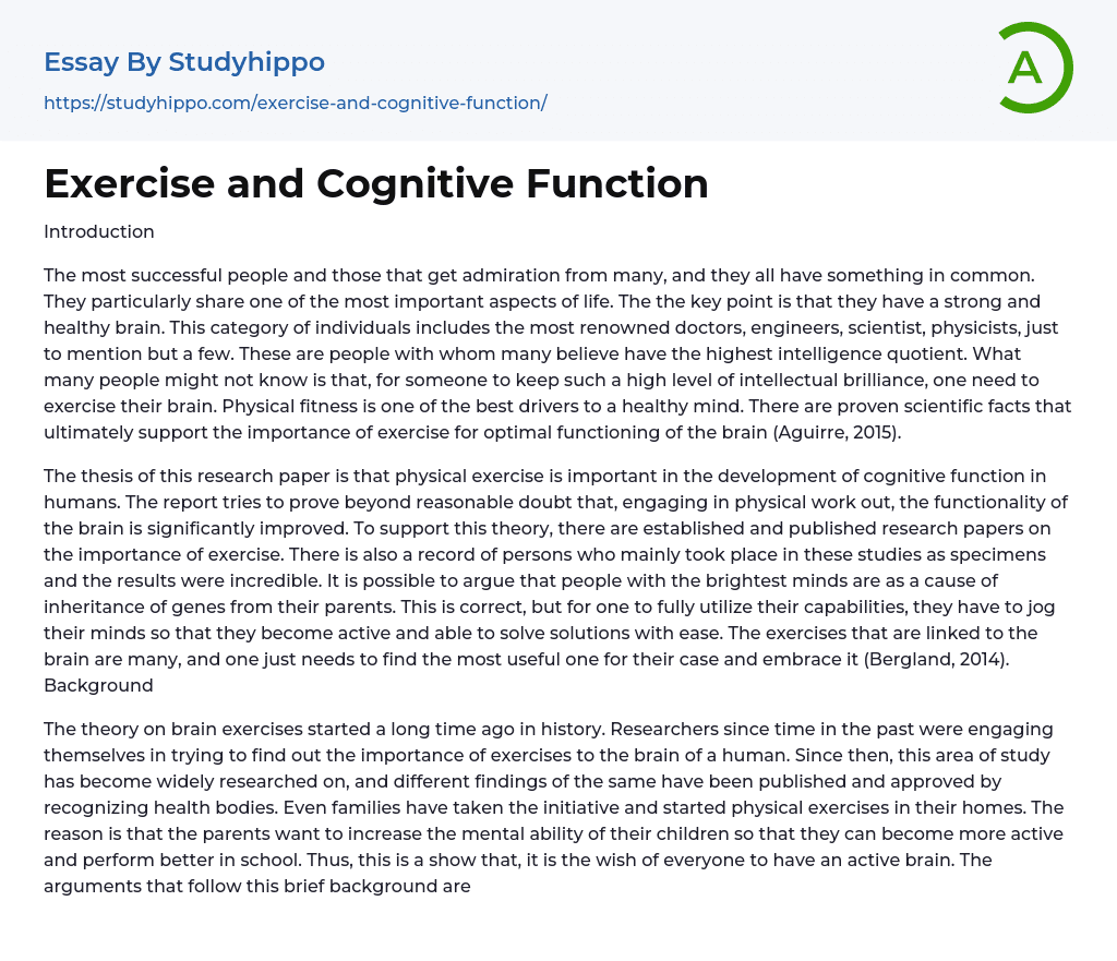 Exercise and Cognitive Function Essay Example
