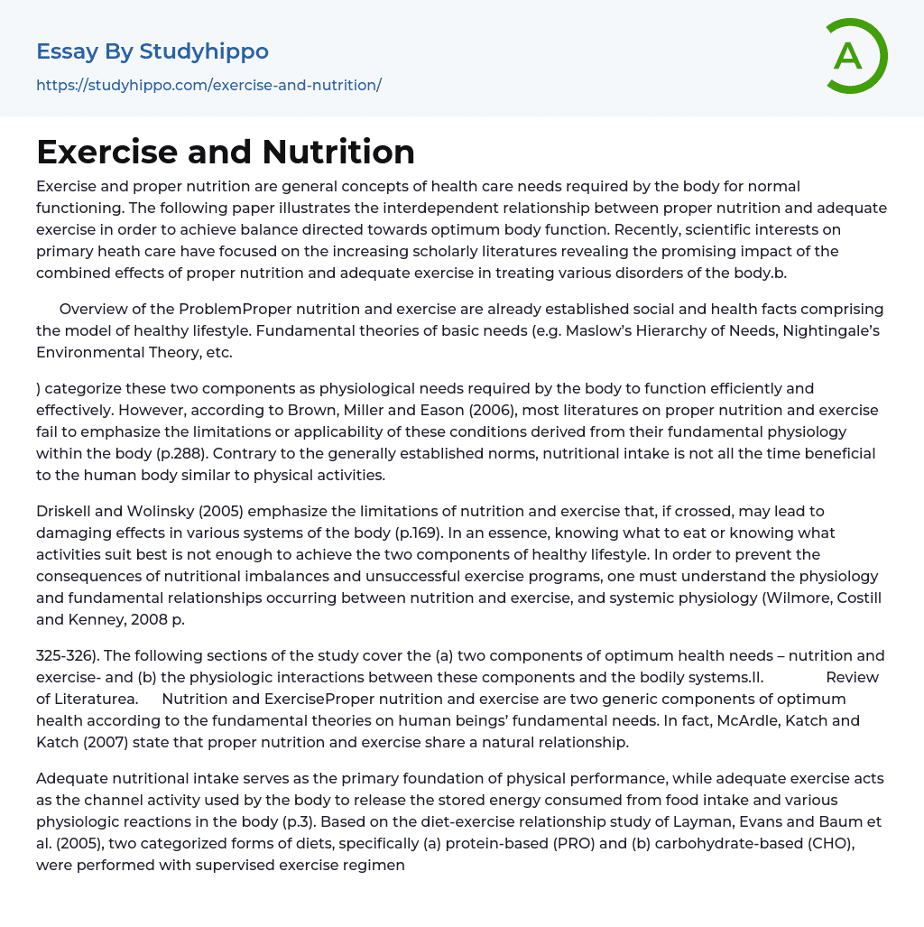 nutrition and exercise essay 300 words