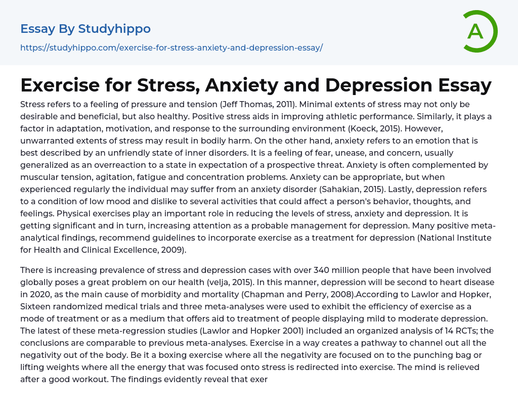 Exercise for Stress, Anxiety and Depression Essay