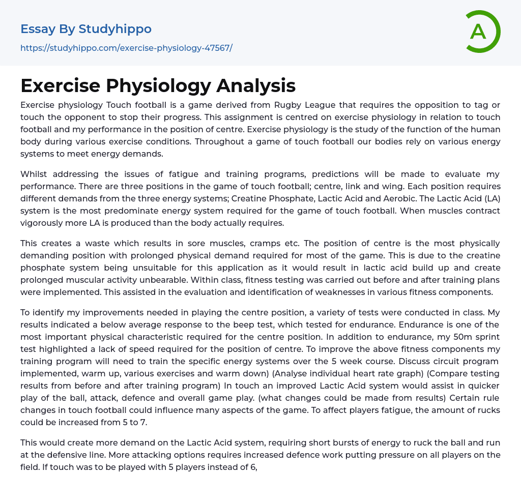 Exercise Physiology Analysis Essay Example