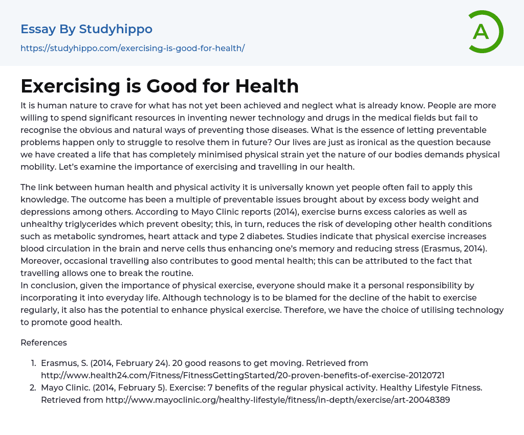 doing exercise is good for health essay