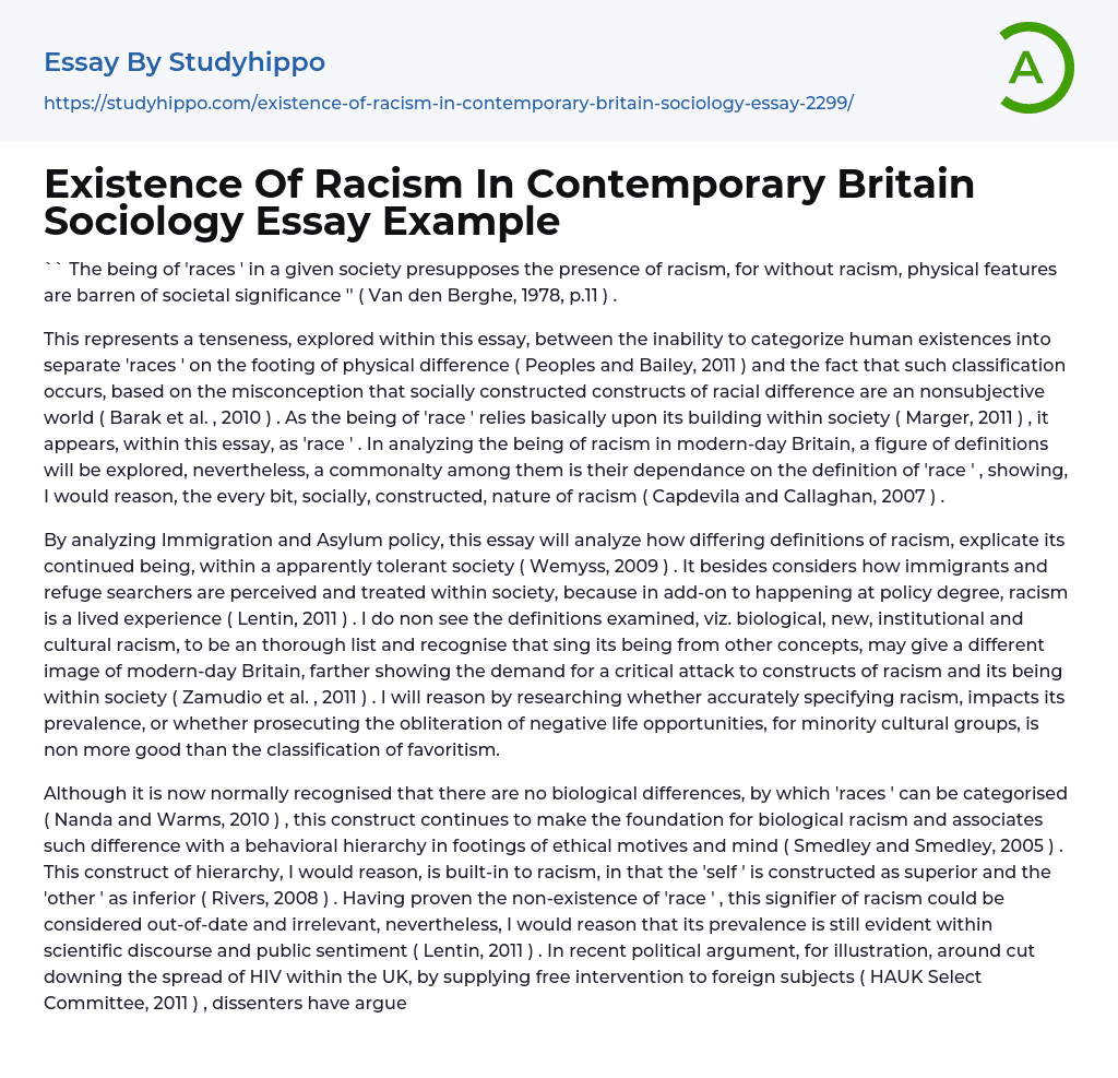 Existence Of Racism In Contemporary Britain Sociology Essay Example