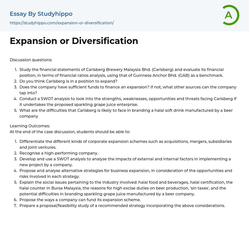 Expansion or Diversification Essay Example