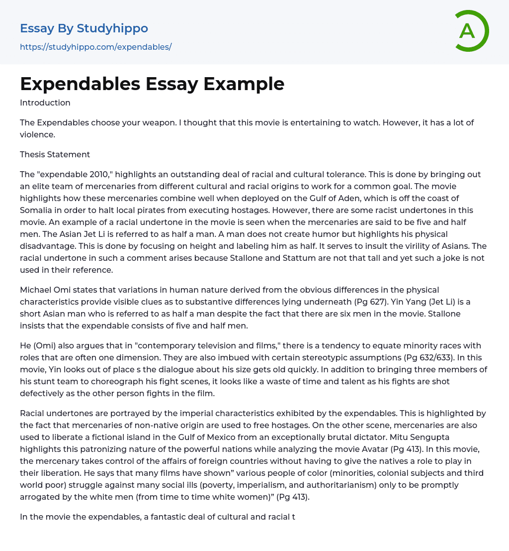 Expendables Essay Example