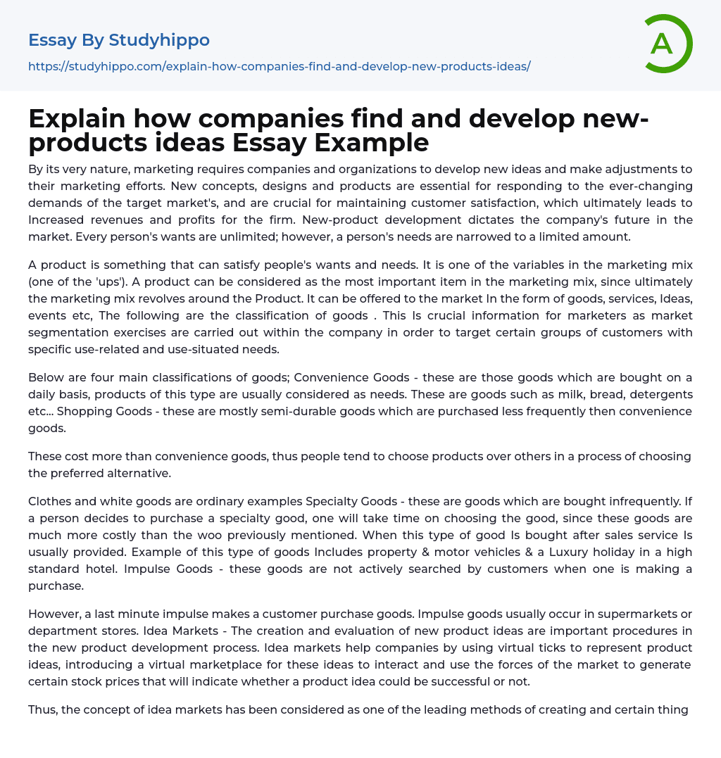 Explain how companies find and develop new-products ideas Essay Example