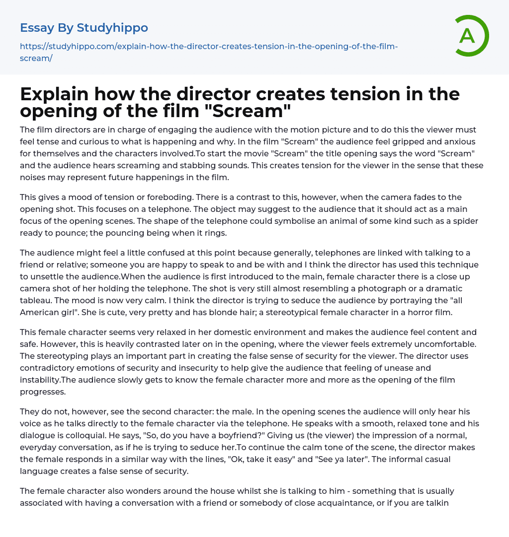 Explain how the director creates tension in the opening of the film “Scream” Essay Example