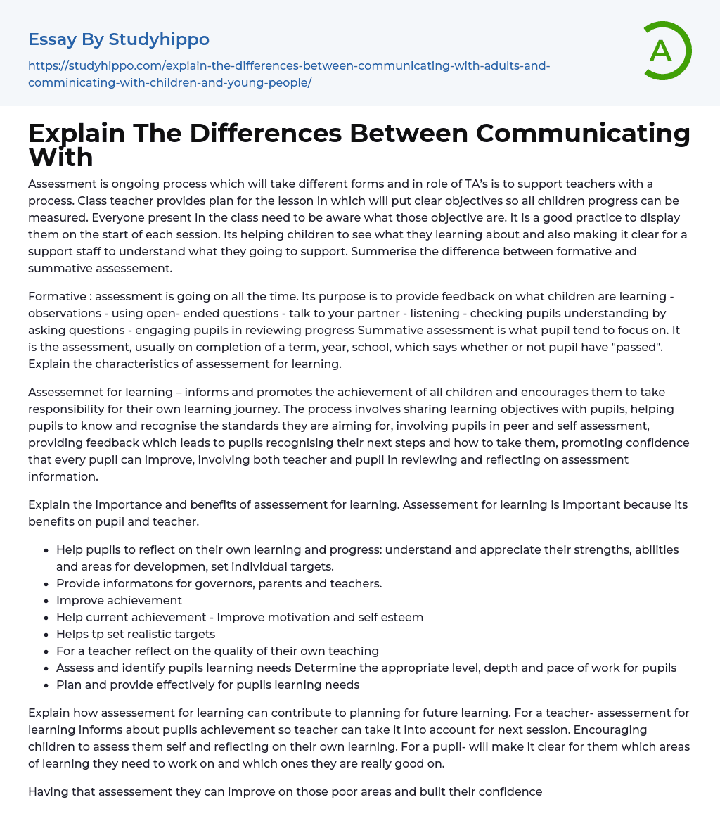 Explain The Differences Between Communicating With Essay Example