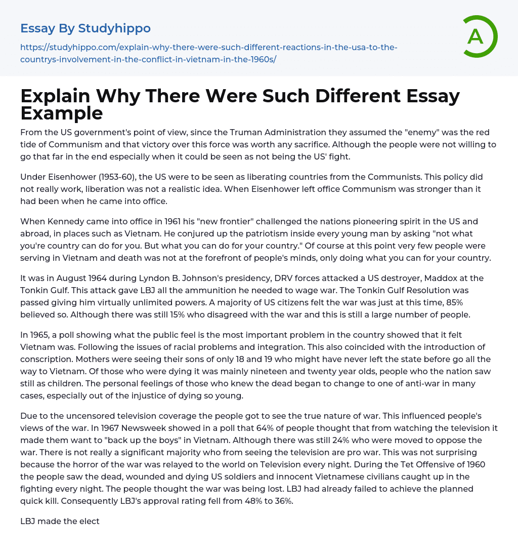 Explain Why There Were Such Different Essay Example