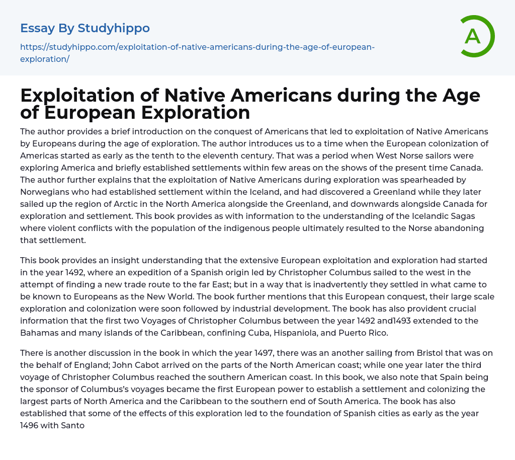 Exploitation of Native Americans during the Age of European Exploration Essay Example