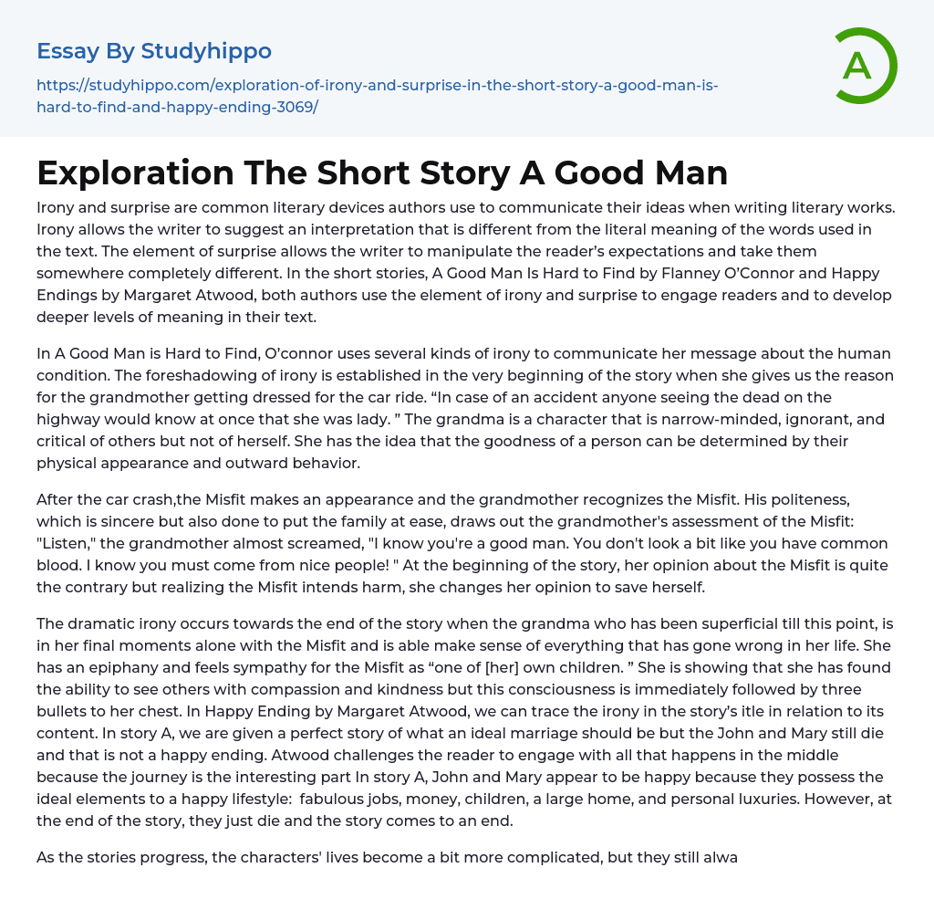 Exploration The Short Story A Good Man Essay Example