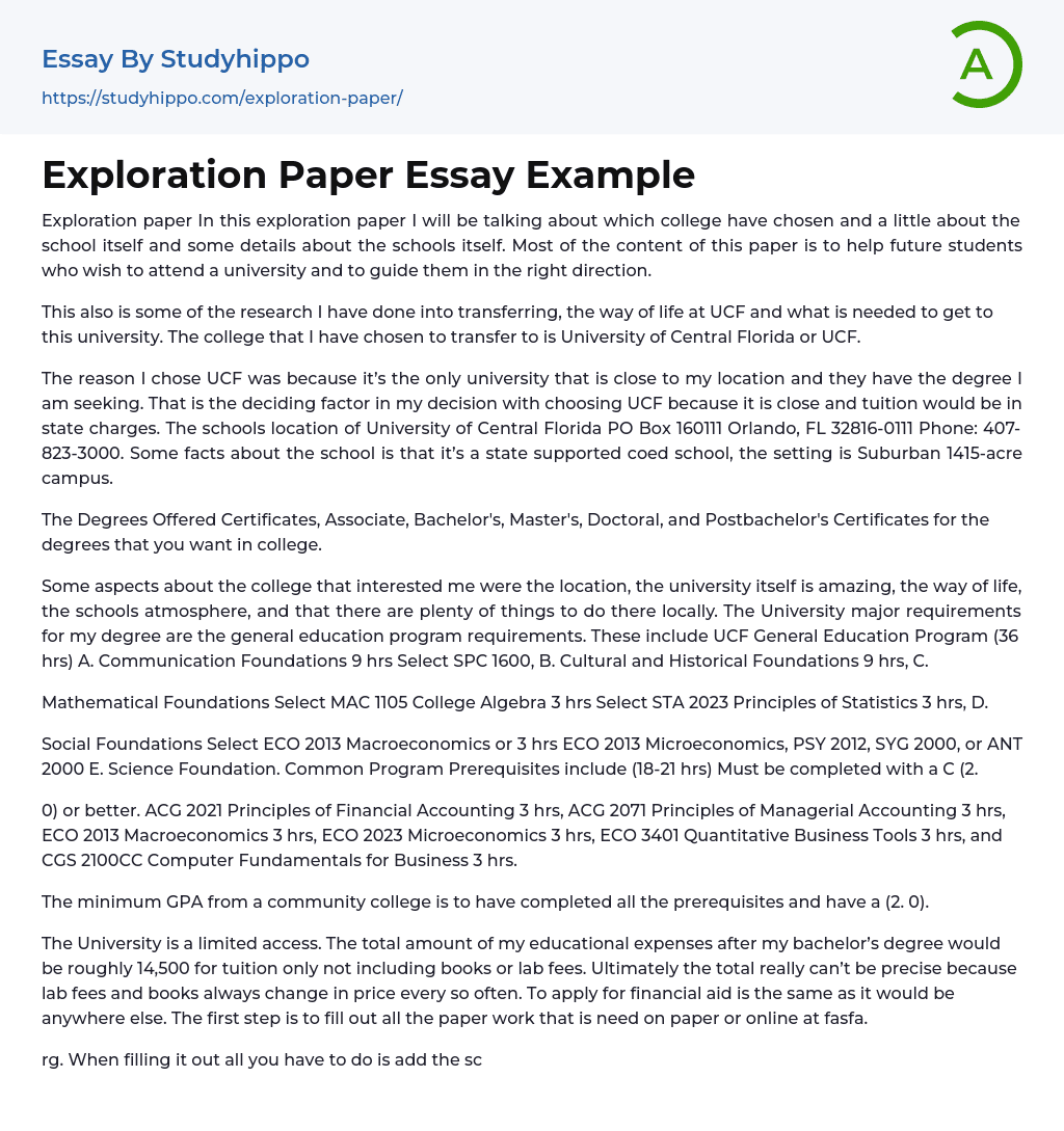 Exploration Paper Essay Example