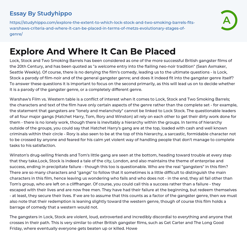 Explore And Where It Can Be Placed Essay Example