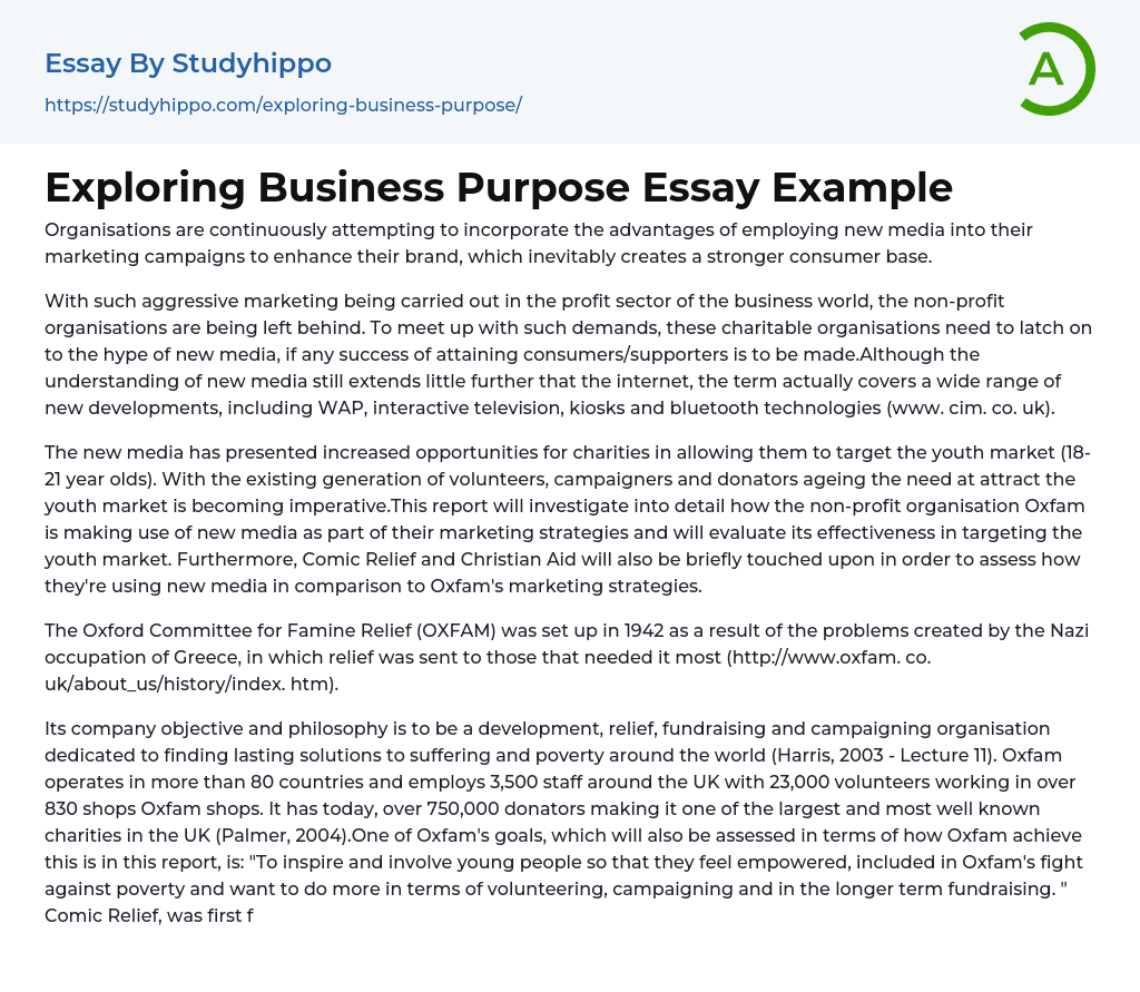Exploring Business Purpose Essay Example
