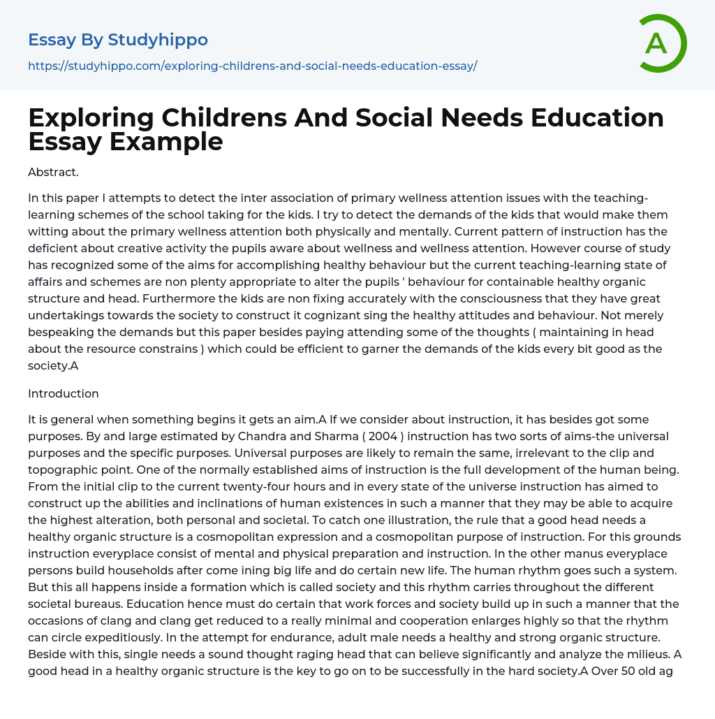 Exploring Childrens And Social Needs Education Essay Example