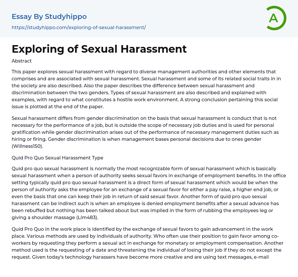Exploring of Sexual Harassment Essay Example