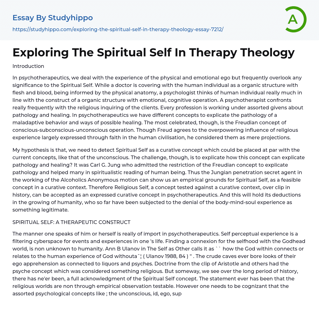 Exploring The Spiritual Self In Therapy Theology Essay Example
