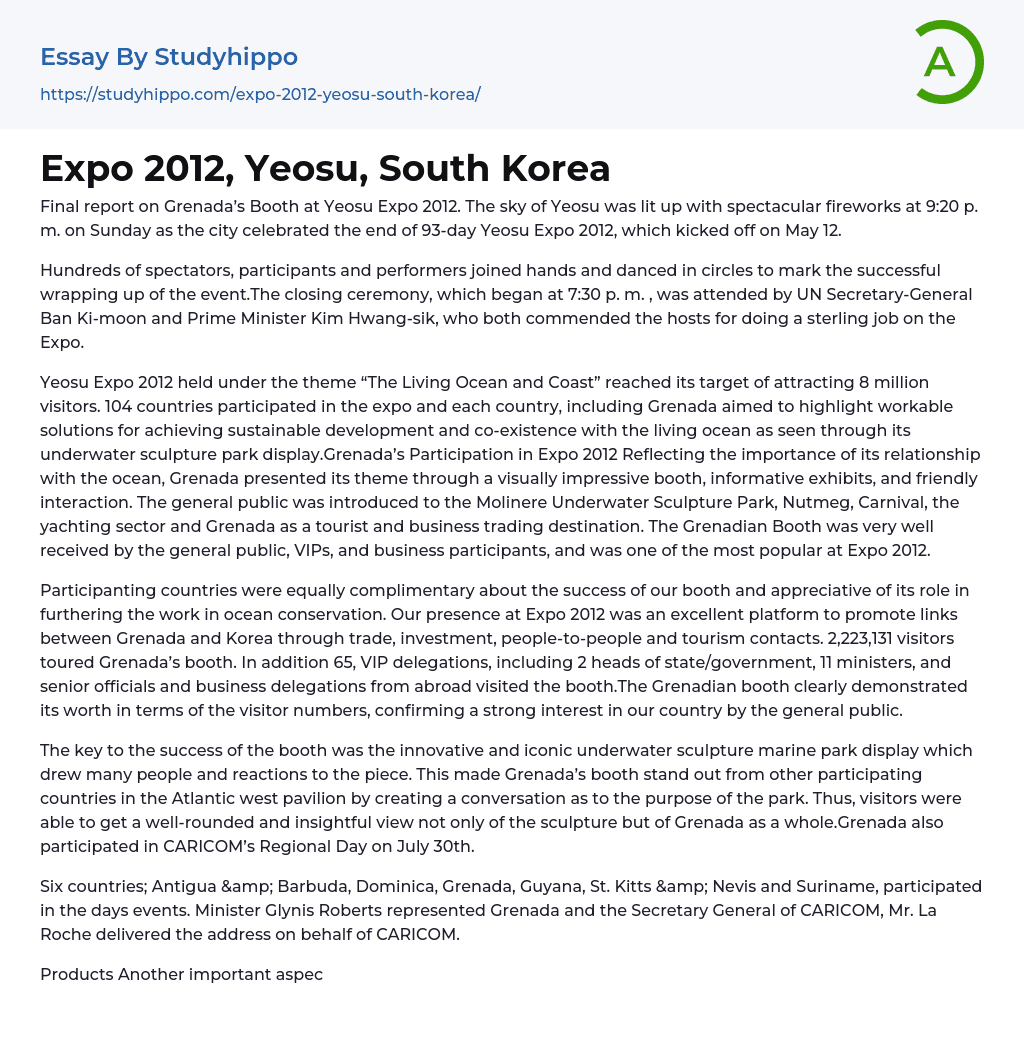 Expo 2012, Yeosu, South Korea Essay Example