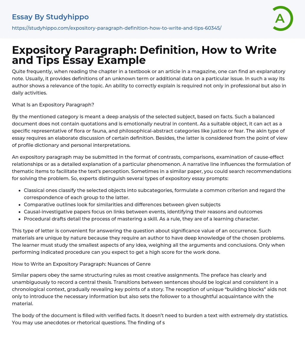 Expository Paragraph: Definition, How to Write and Tips Essay Example