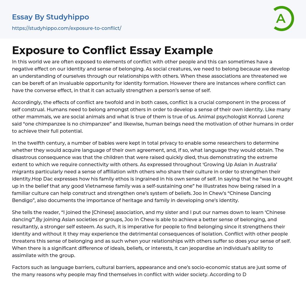 Exposure to Conflict Essay Example