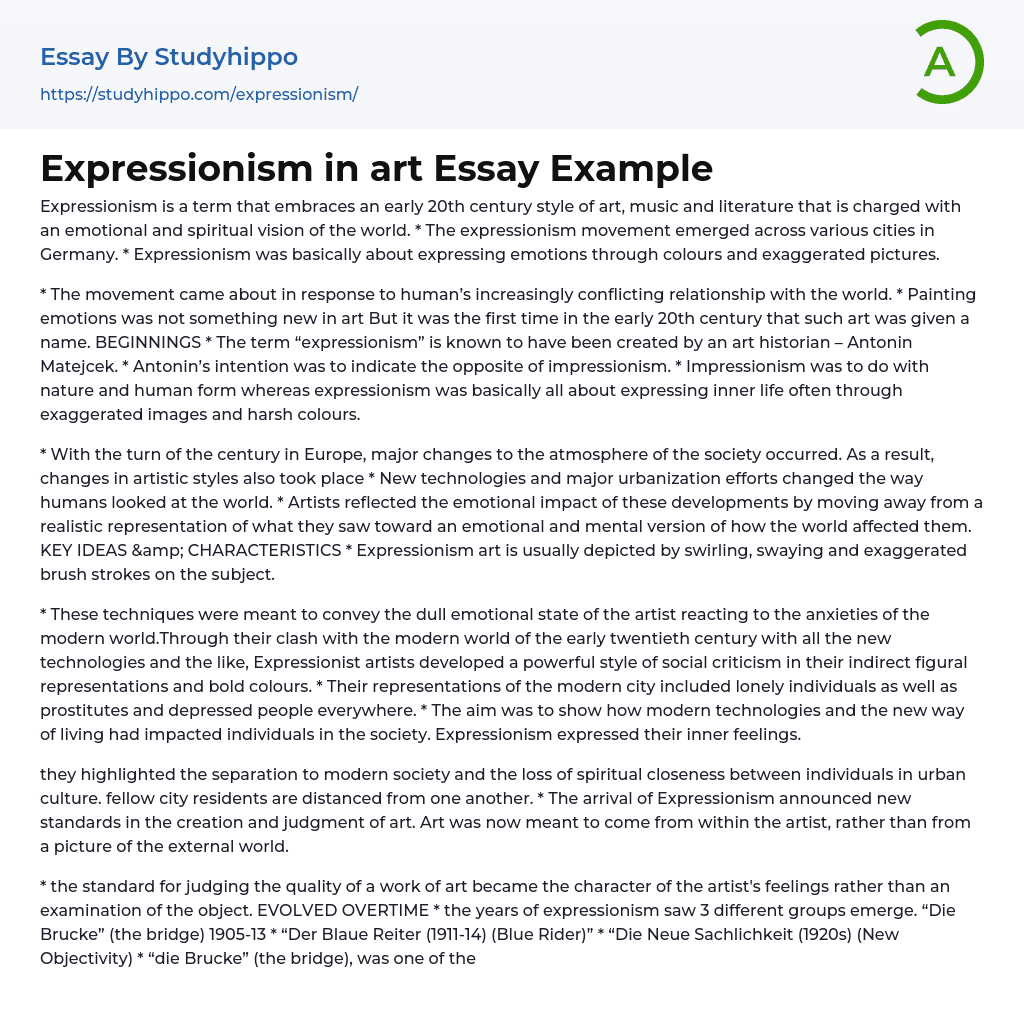 Expressionism in art Essay Example