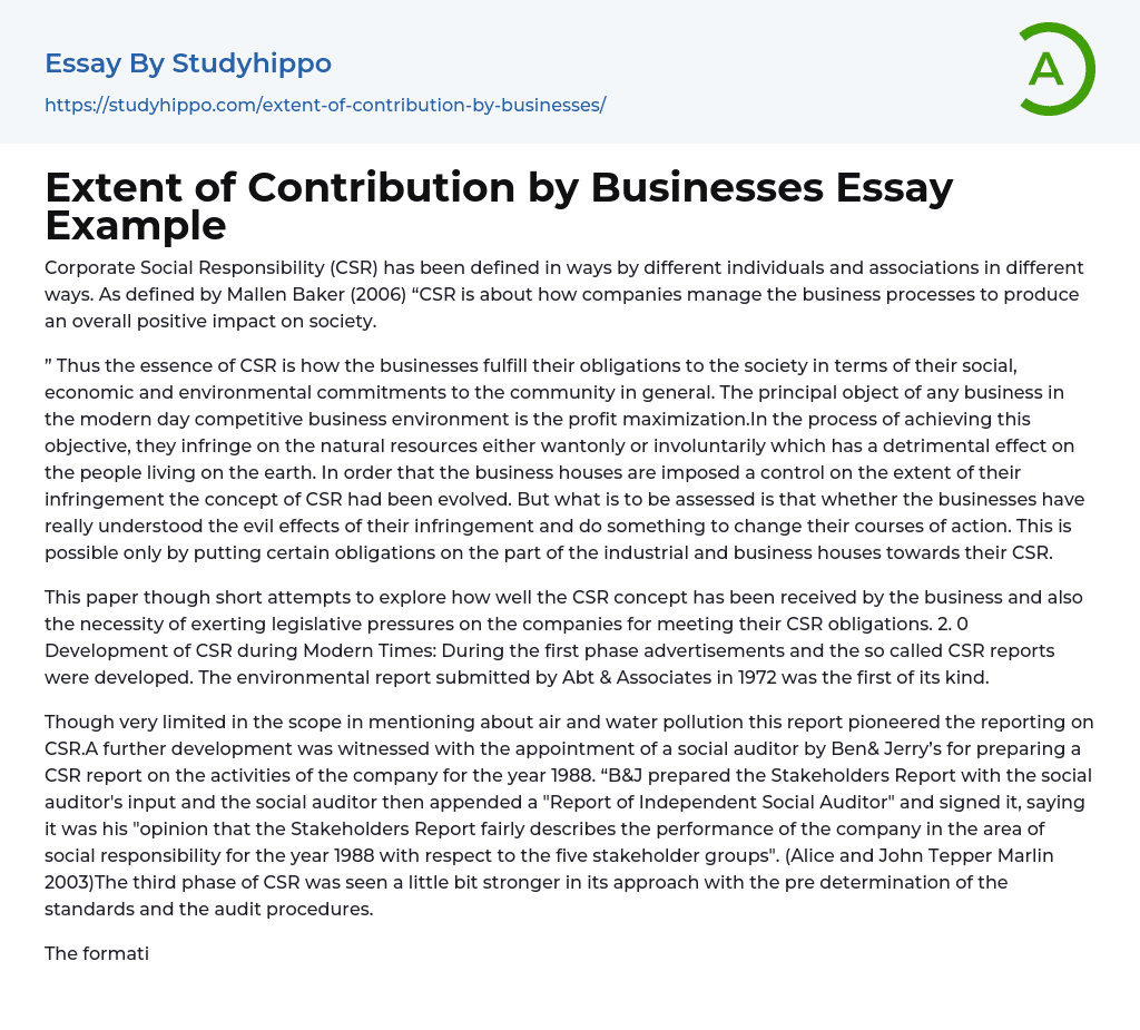 Extent of Contribution by Businesses Essay Example