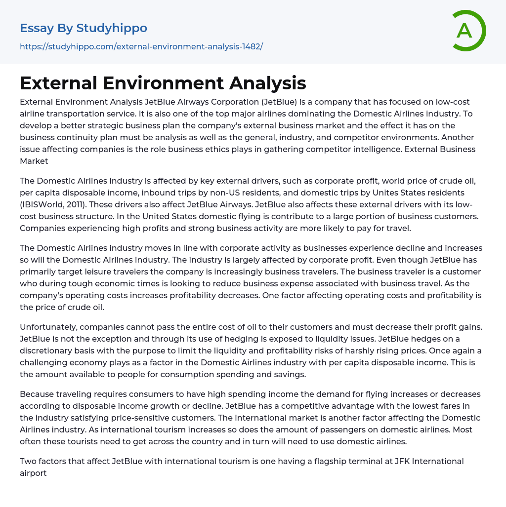 External Environment Analysis Essay Example