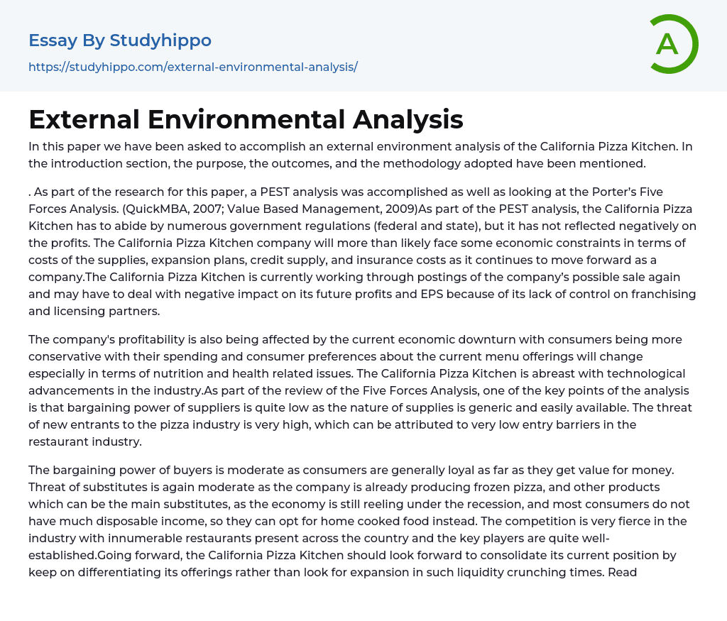 External Environmental Analysis Essay Example