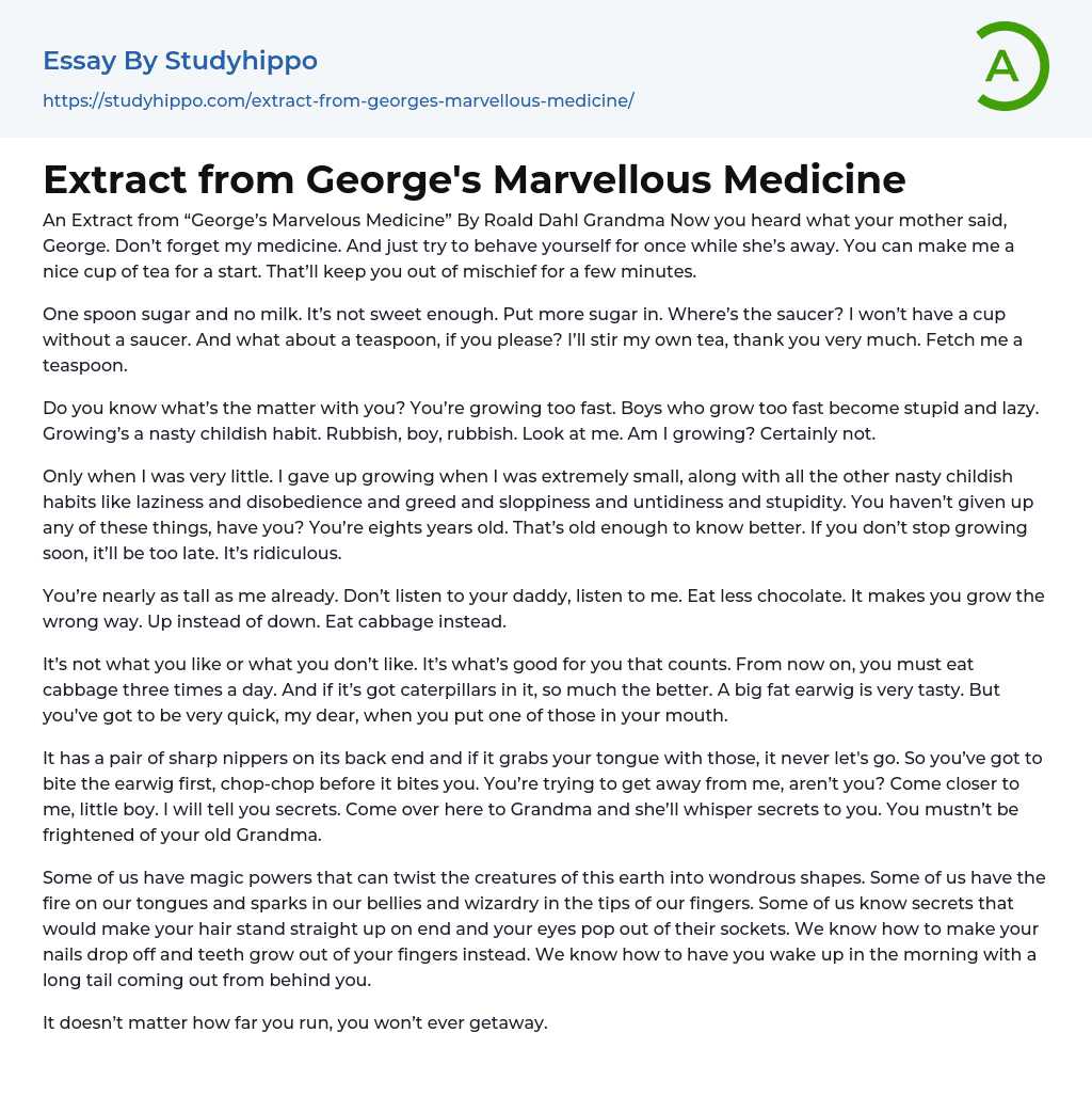 Extract from George’s Marvellous Medicine Essay Example