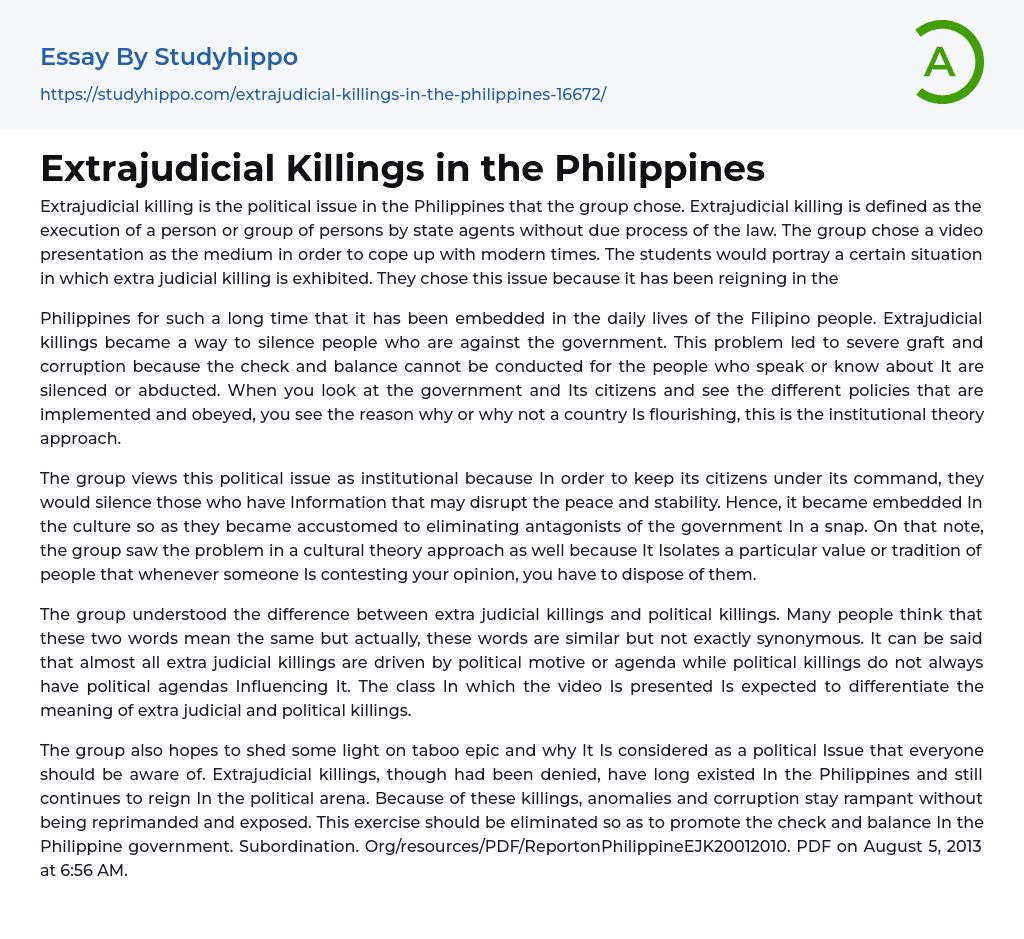 Extrajudicial Killings in the Philippines Essay Example