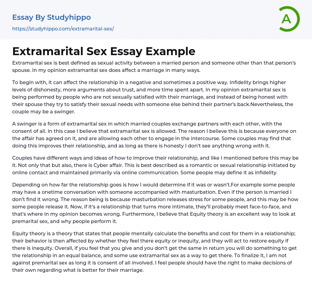 Extramarital Sex Essay Example