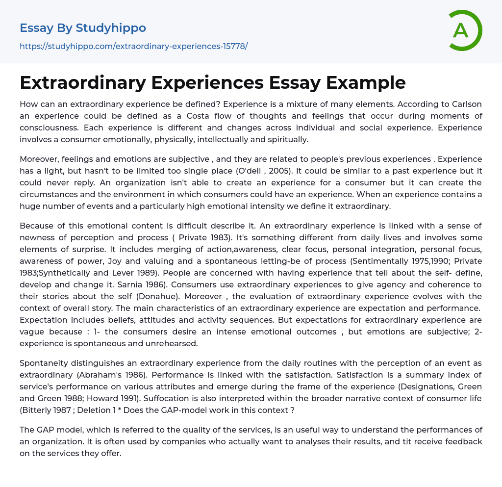 Extraordinary Experiences Essay Example
