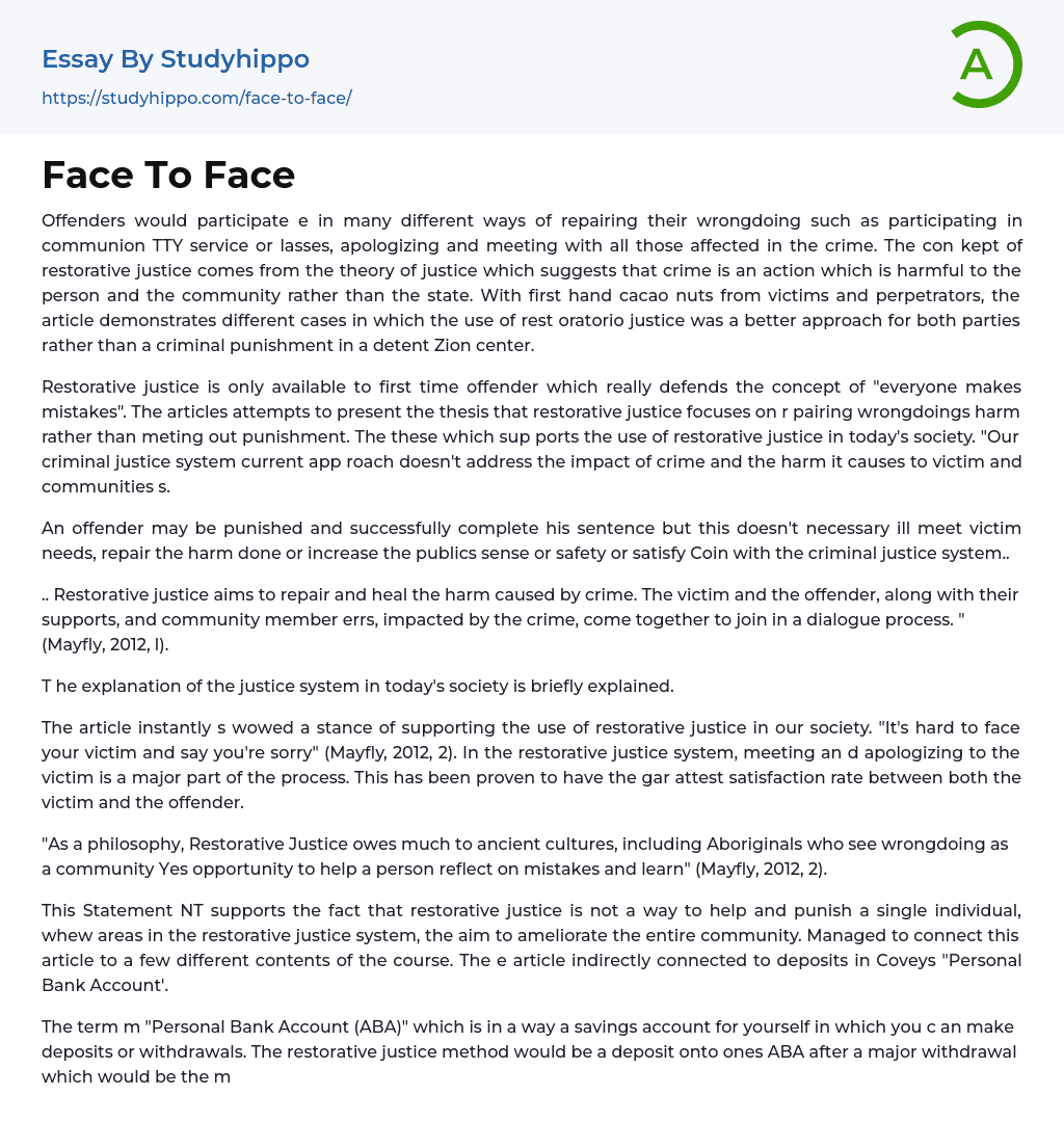 Face To Face Essay Example