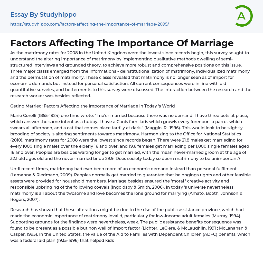 Factors Affecting The Importance Of Marriage Essay Example