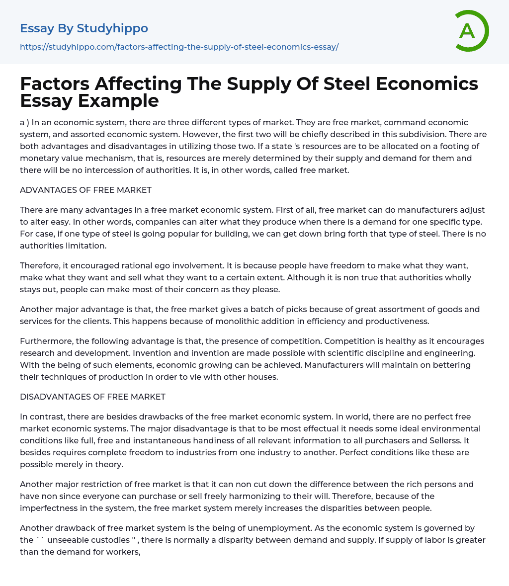 Factors Affecting The Supply Of Steel Economics Essay Example