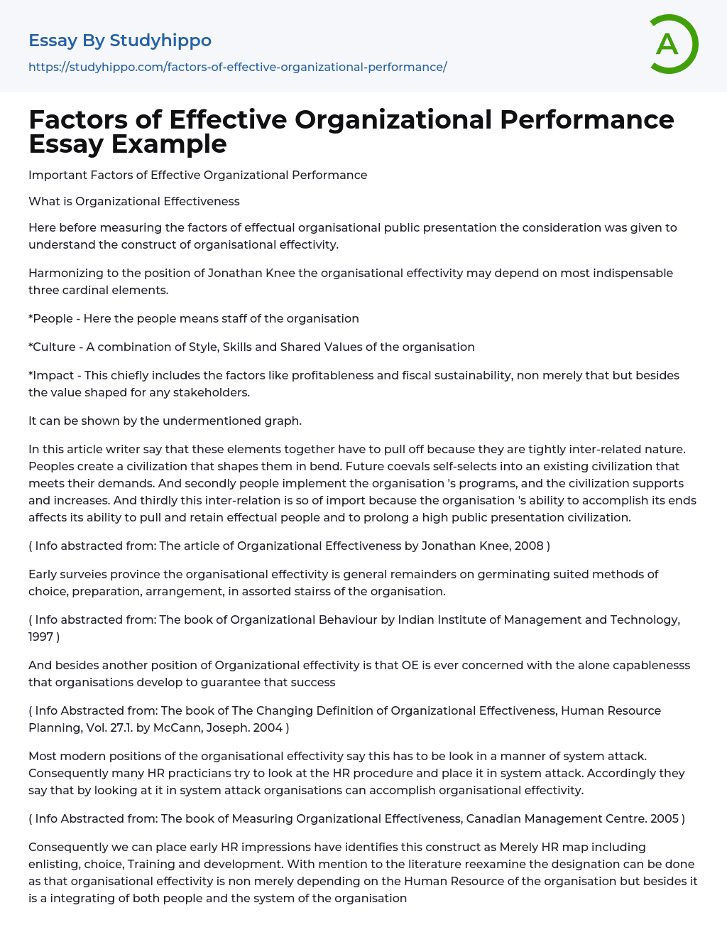 essay on organizational performance