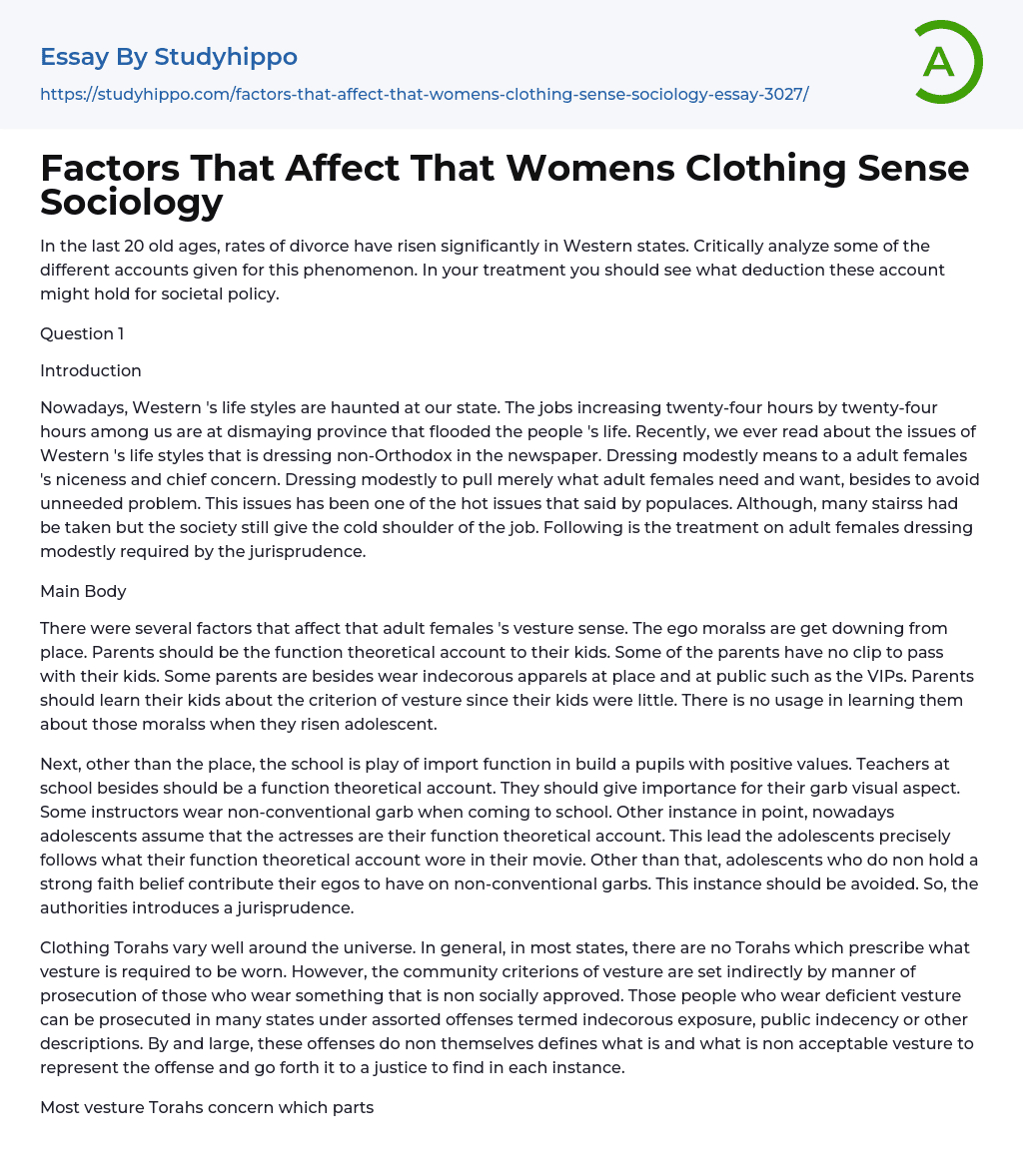 Factors That Affect That Womens Clothing Sense Sociology Essay Example