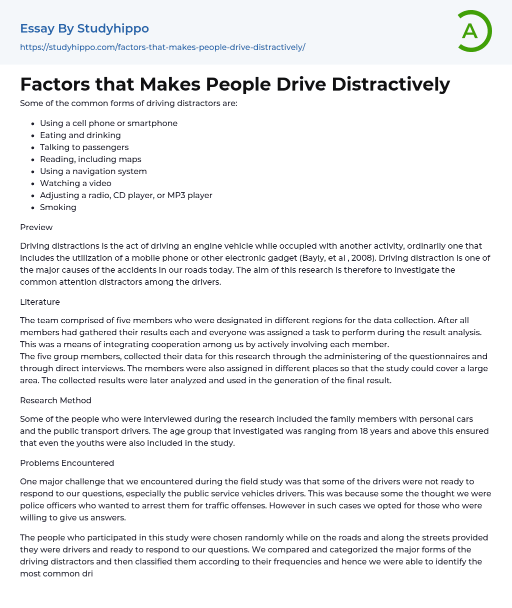 Factors that Makes People Drive Distractively Essay Example