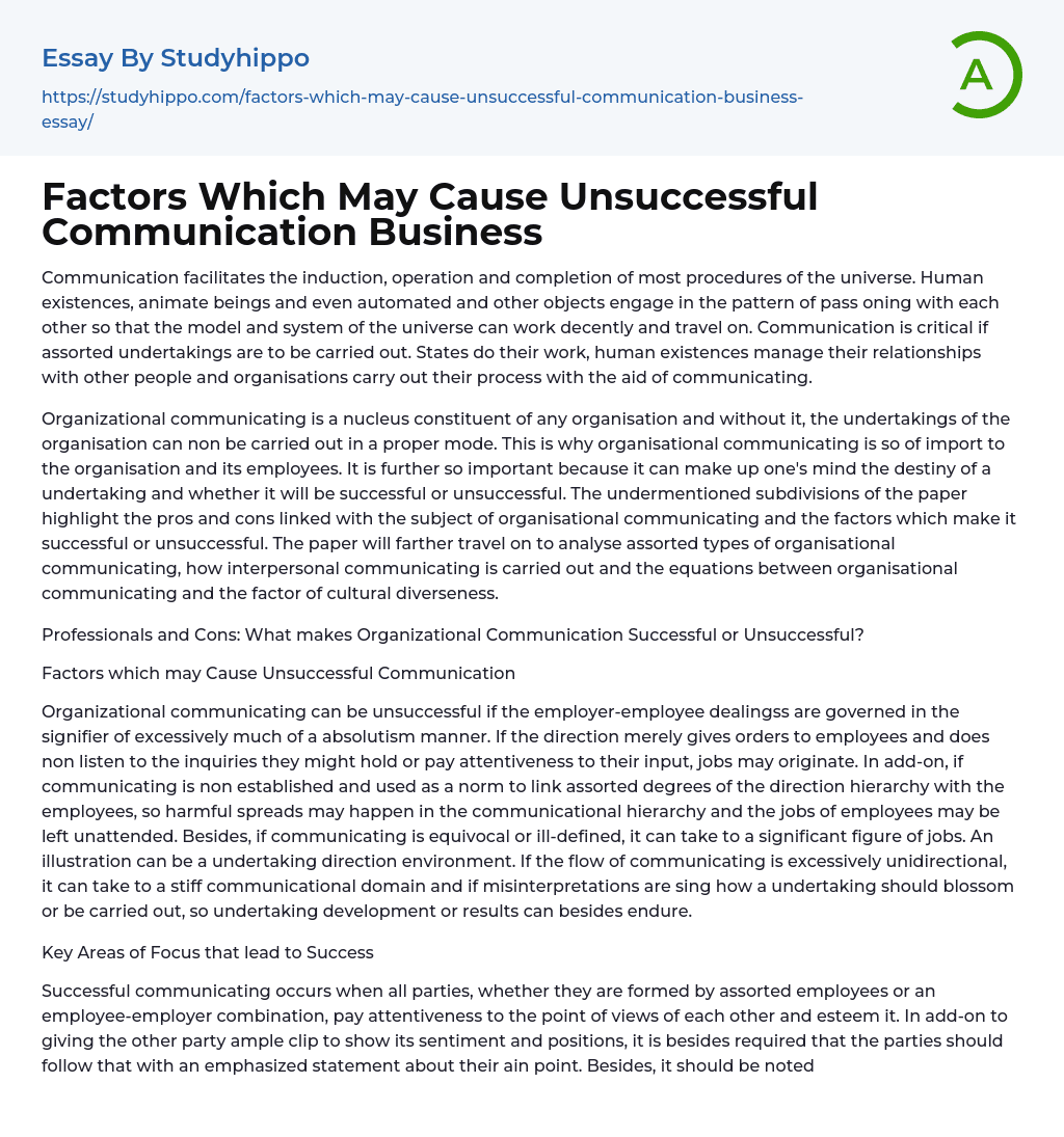 Factors Which May Cause Unsuccessful Communication Business Essay Example