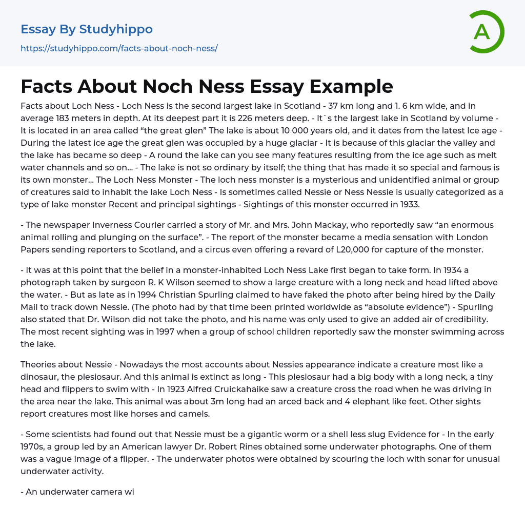 Facts About Noch Ness Essay Example