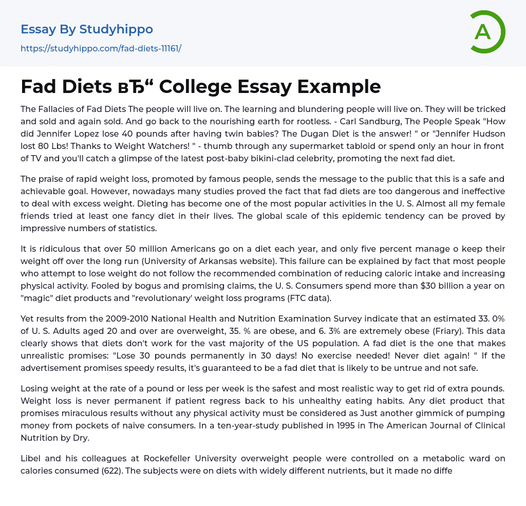 Fad Diets College Essay Example