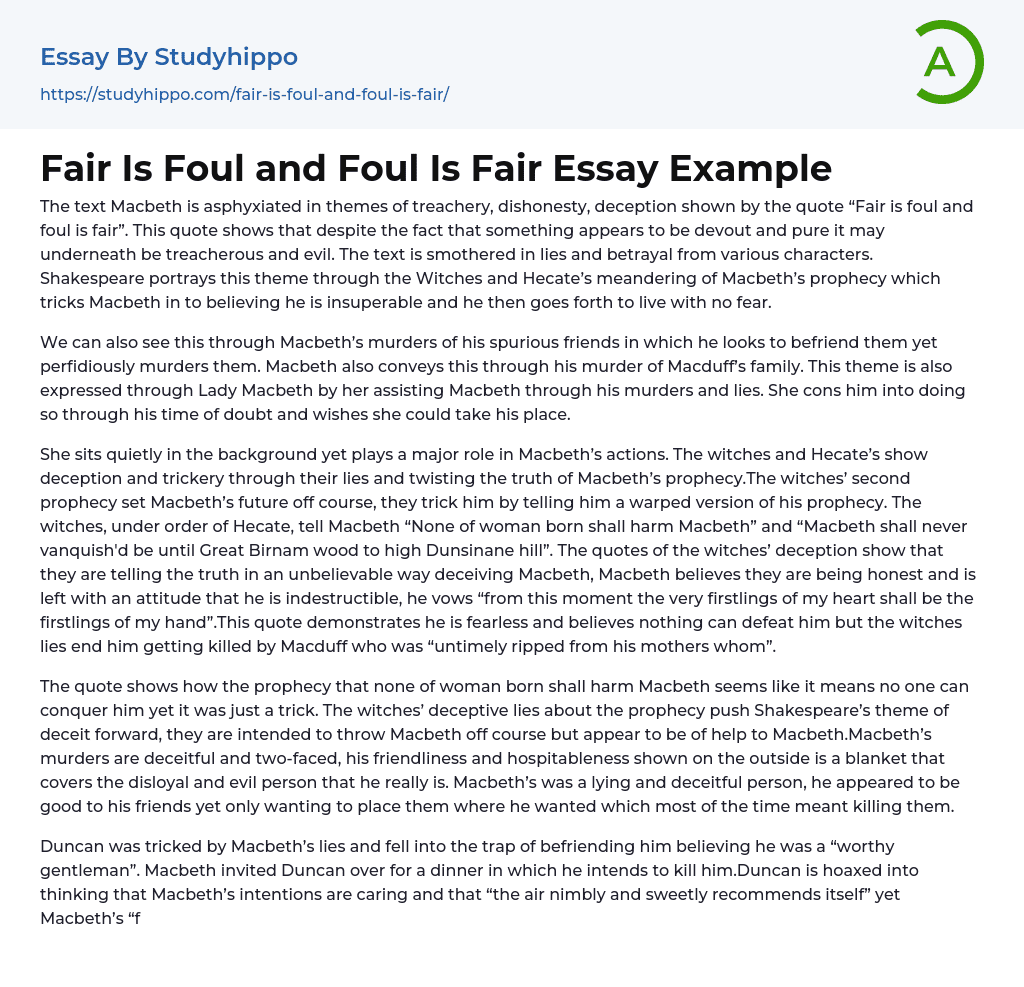 Fair Is Foul and Foul Is Fair Essay Example