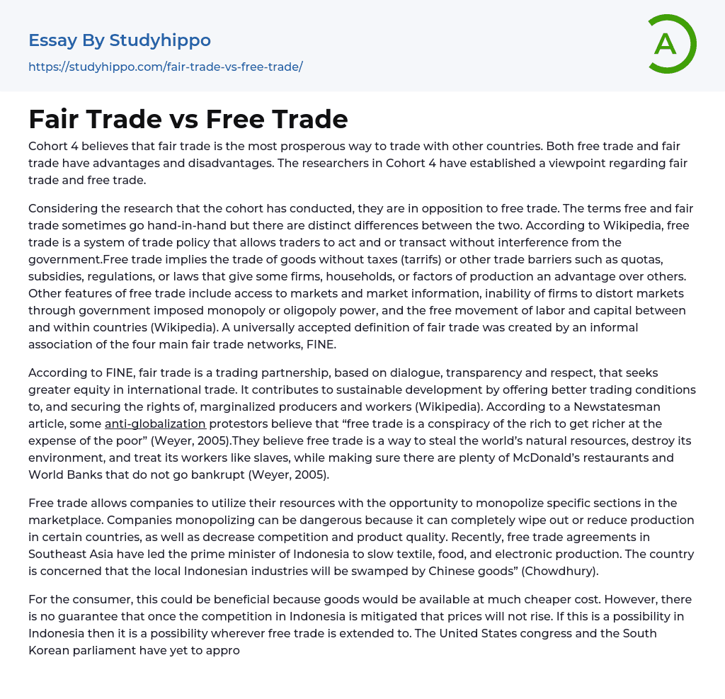 Fair Trade vs Free Trade Essay Example