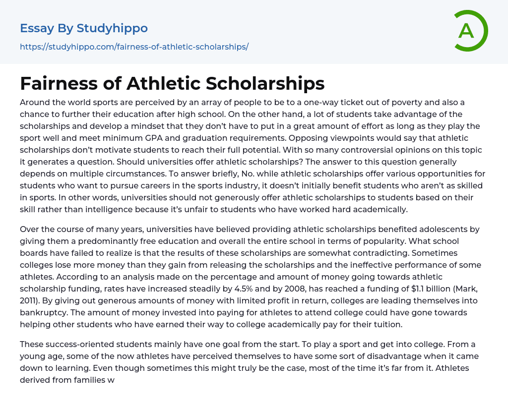 Fairness of Athletic Scholarships Essay Example