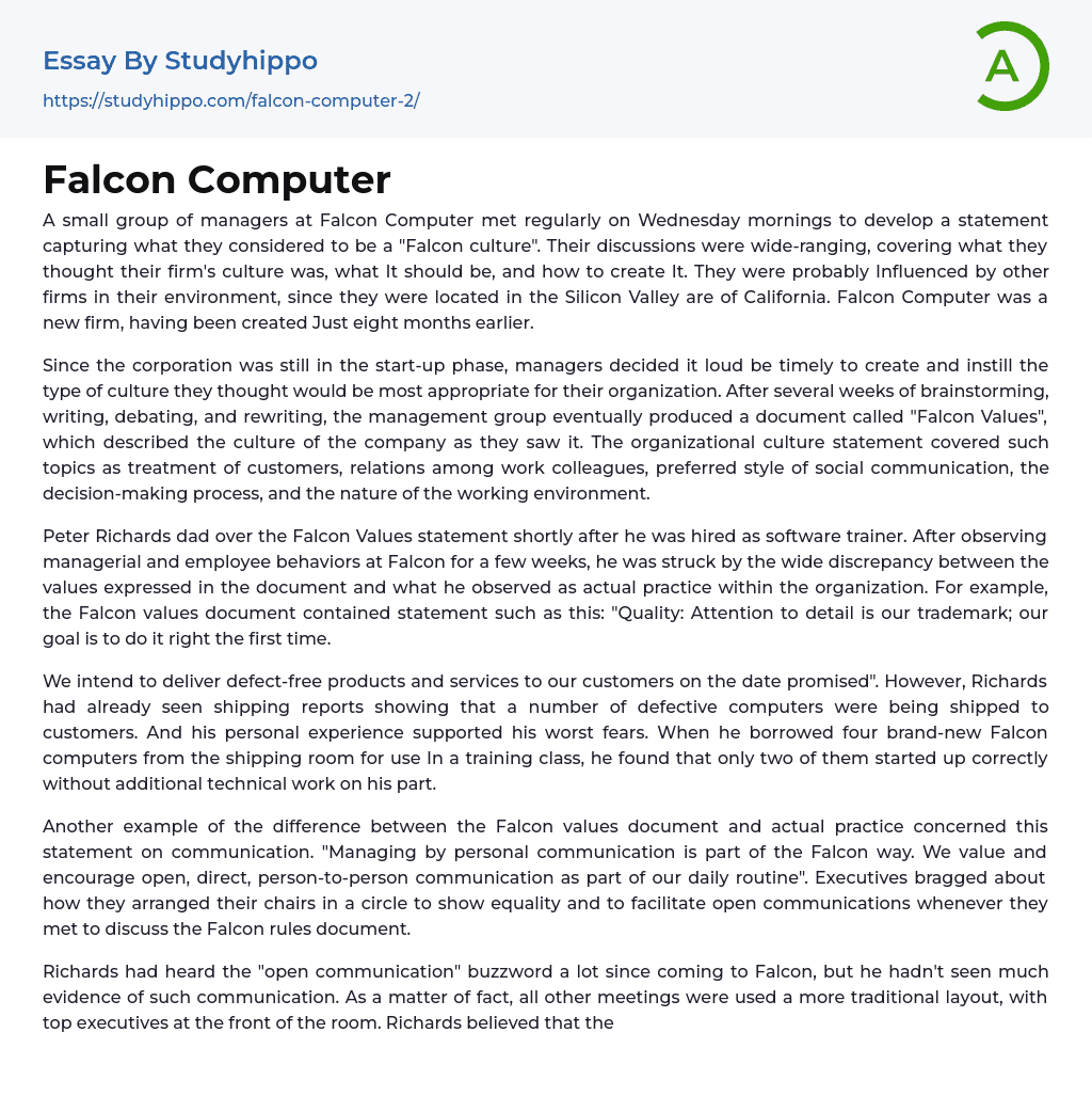Falcon Computer Essay Example