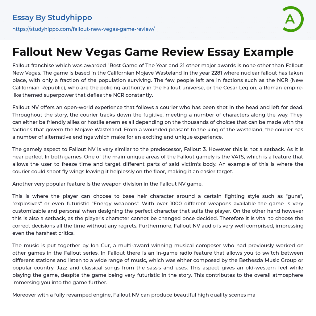 Fallout New Vegas Game Review Essay Example