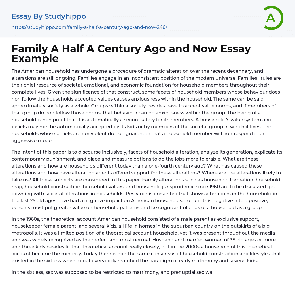 Family A Half A Century Ago and Now Essay Example