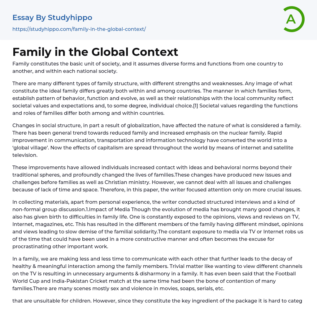 Family in the Global Context Essay Example