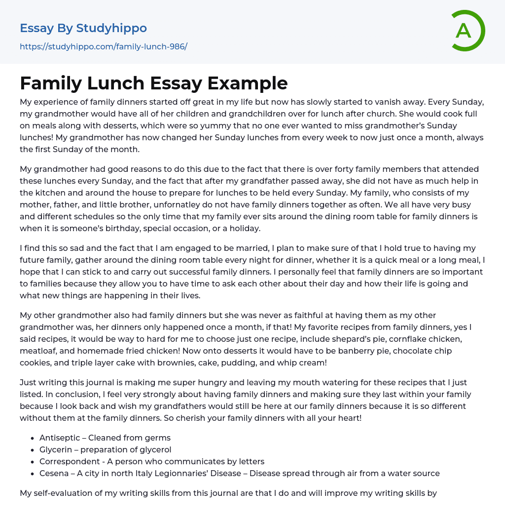 Family Lunch Essay Example